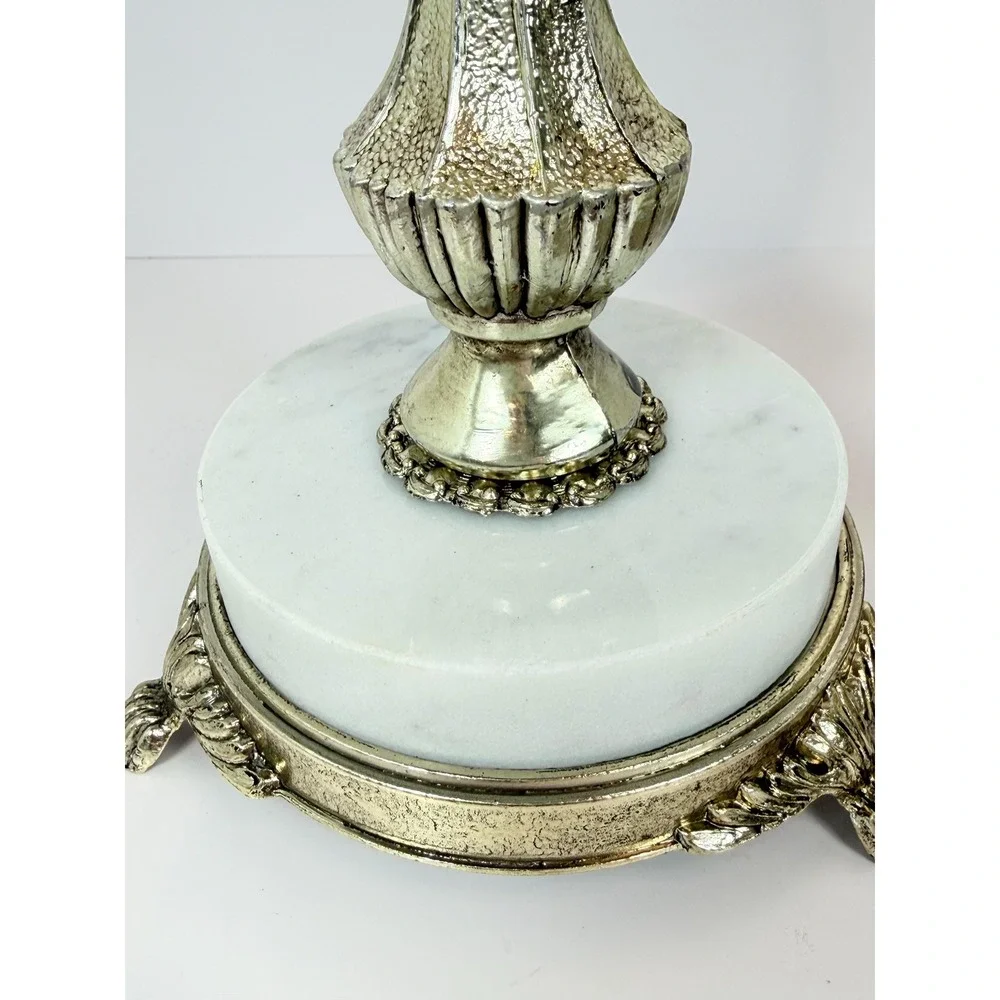 Vintage Hollywood Regency Candlesticks Brass Tone, White Marble Bases (10